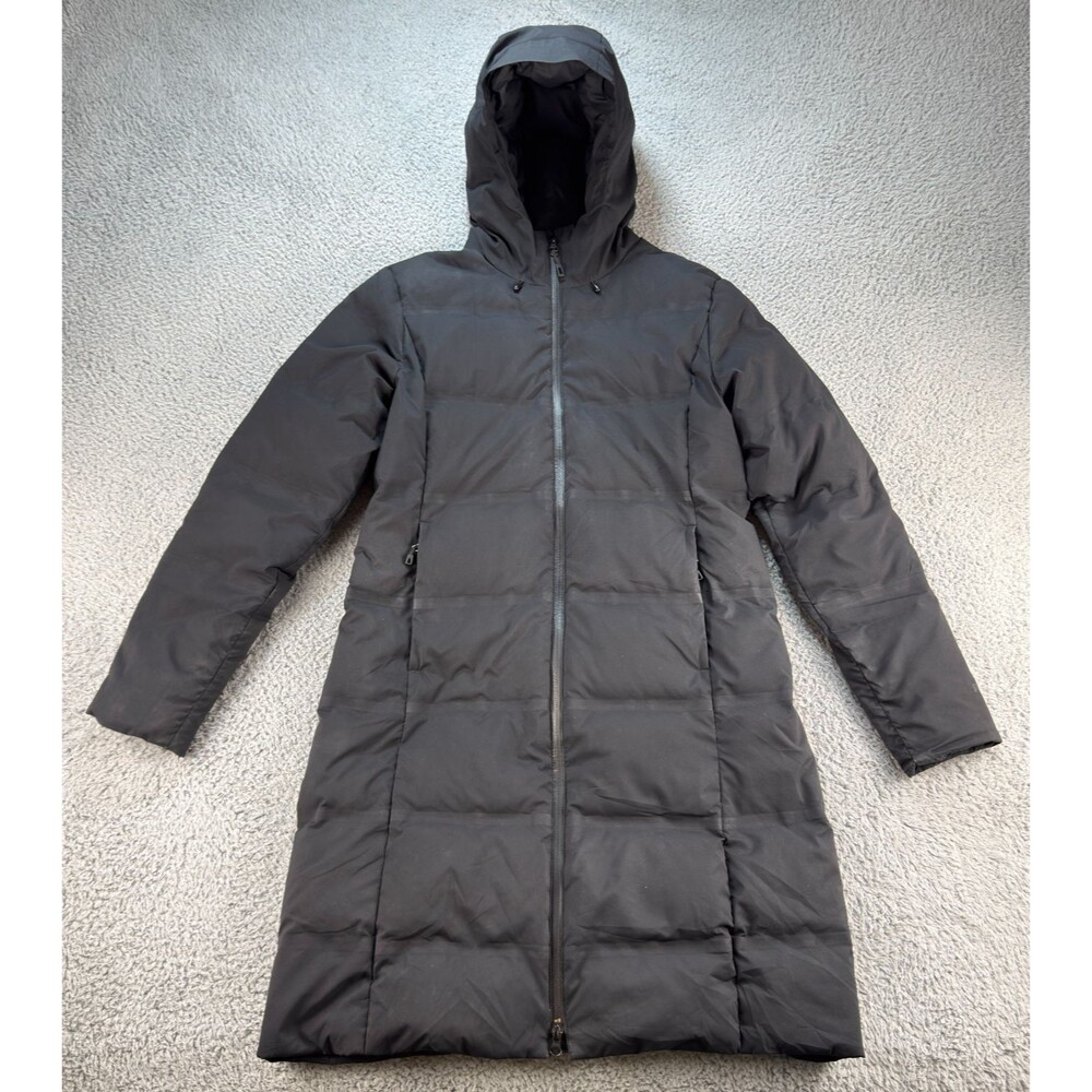 Patagonia Jackson Glacier Parka Jacket Womens Small Black Puffer Hood *READ*